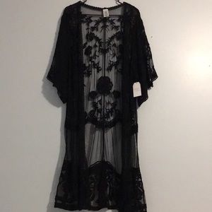 Time & Tru Black Lace Kimono NWT